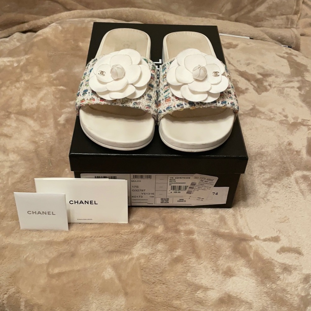 Chanel Tweed Slides